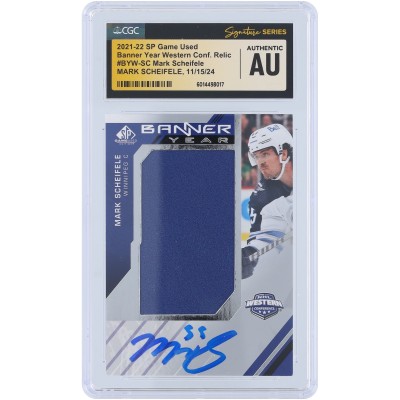 Mark Scheifele Winnipeg Jets Autographed 2021-22 Upper Deck SP Game Used Banner Year Western Conference Blue Relic #BYW-SC CGC Fanatics Witnessed Authenticated Card