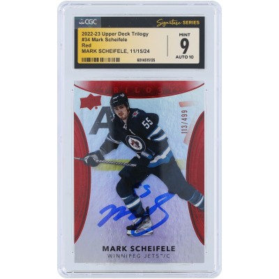 Mark Scheifele Winnipeg Jets Autographed 2022-23 Upper Deck Trilogy Red #34 #/499 CGC Fanatics Witnessed Authenticated 9/10 Card