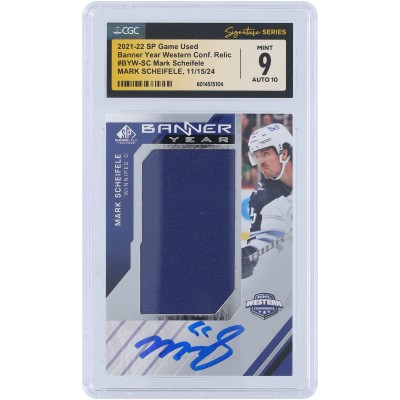 Mark Scheifele Winnipeg Jets Autographed 2021-22 Upper Deck SP Game Used Banner Year Western Conference Blue Relic #BYW-SC CGC Fanatics Witnessed Authenticated 9/10 Card
