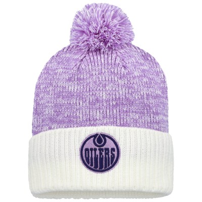 Шапка с помпоном Edmonton Oilers Fanatics Lavender/White Hockey Fights Cancer Cuffed Knit