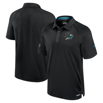 San Jose Sharks Fanatics Black Authentic Pro Rink Raglan Polo