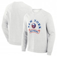 New York Islanders Fanatics Heather Gray Banner Fleece Raglan Pullover Sweatshirt