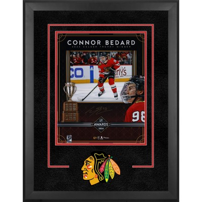 Connor Bedard Chicago Blackhawks Autographed Fanatics Authentic Deluxe Framed 16 x 20 2024 Calder Trophy Stylized Photograph