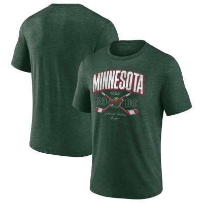 Футболка Minnesota Wild Fanatics Heather Green Cross Sticks Tri-Blend