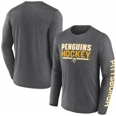 Футболка с длинным рукавом Pittsburgh Penguins Fanatics Heather Charcoal Sweep Iconic Synthetic