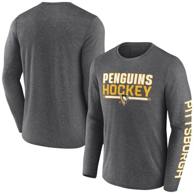 Футболка с длинным рукавом Pittsburgh Penguins Fanatics Heather Charcoal Sweep Iconic Synthetic