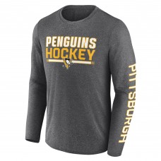 Футболка с длинным рукавом Pittsburgh Penguins Fanatics Heather Charcoal Sweep Iconic Synthetic
