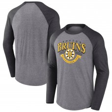Футболка с длинным рукавом Boston Bruins Fanatics Heather Gray/Heather Charcoal Goal Crease Raglan Tri-Blend