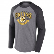 Футболка с длинным рукавом Boston Bruins Fanatics Heather Gray/Heather Charcoal Goal Crease Raglan Tri-Blend