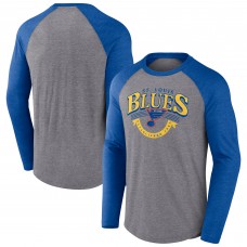 St. Louis Blues Fanatics Heather Gray/Heather Blue Goal Crease Raglan Tri-Blend Long Sleeve T-Shirt