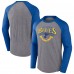 St. Louis Blues Fanatics Heather Gray/Heather Blue Goal Crease Raglan Tri-Blend Long Sleeve T-Shirt
