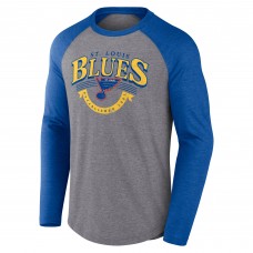 St. Louis Blues Fanatics Heather Gray/Heather Blue Goal Crease Raglan Tri-Blend Long Sleeve T-Shirt