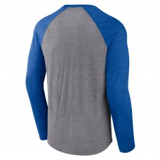 St. Louis Blues Fanatics Heather Gray/Heather Blue Goal Crease Raglan Tri-Blend Long Sleeve T-Shirt