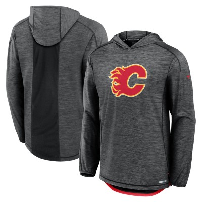 Calgary Flames Fanatics Heather Charcoal Authentic Pro Rink Pullover Hoodie