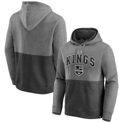 Los Angeles Kings Fanatics Heather Gray/Heather Charcoal Block Party Signature Pullover Hoodie