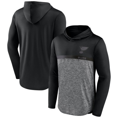 St. Louis Blues Fanatics Black/Heather Charcoal Iconic Defender Pullover Hoodie