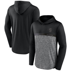 Seattle Kraken Fanatics Black/Heather Charcoal Iconic Defender Pullover Hoodie