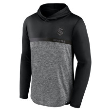 Seattle Kraken Fanatics Black/Heather Charcoal Iconic Defender Pullover Hoodie
