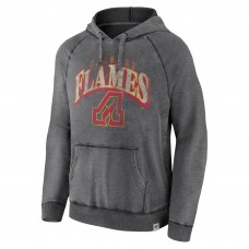 Calgary Flames Fanatics Gray True Classics Raglan Distressed Pullover Hoodie