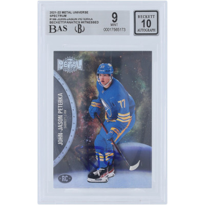 Карточка JJ Peterka Buffalo Sabres Autographed 2021-22 Skybox Metal Universe Spectrum #186 Beckett Fanatics Witnessed Authenticated 9/10