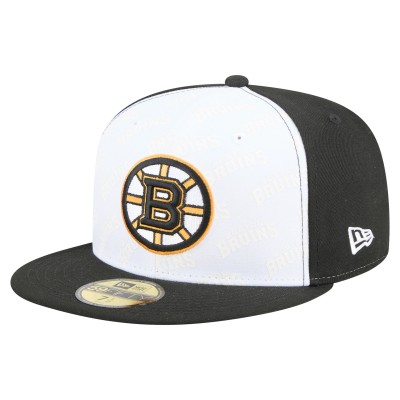 Бейсболка Boston Bruins New Era White/Black Repeat Two-Tone 59FIFTY