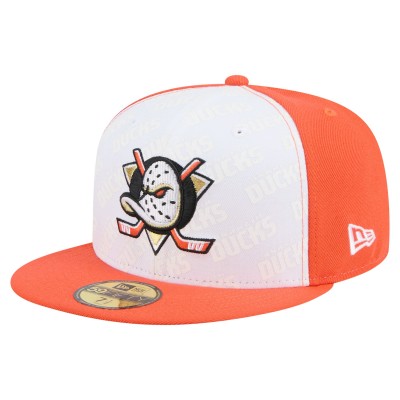 Бейсболка Anaheim Ducks New Era White/Orange Repeat Two-Tone 59FIFTY