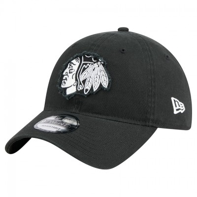 Бейсболка Chicago Blackhawks New Era Black Stamp Fabric Applique 9TWENTY