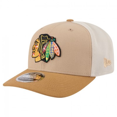 Бейсболка Chicago Blackhawks New Era Tan/Light Brown Two-Tone Trucker 9SEVENTY Stretch Snap