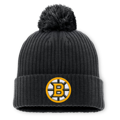 Шапка с помпоном Boston Bruins Fanatics Black Primary Logo Cuffed