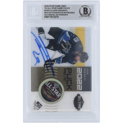 Шайба Leon Draisaitl Edmonton Oilers Autographed 2022-23 Upper Deck SP Game Used All-Star Game Relic #ASP-LD Beckett Fanatics Witnessed Authenticated Card