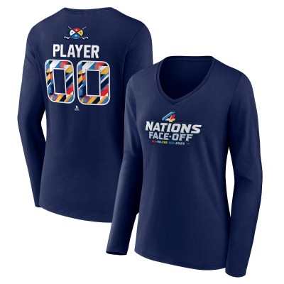 Футболка Fanatics Womens 2025 4 Nations Face-Off Pick-A-Player Long Sleeve V-Neck - Navy