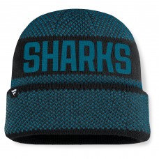 Шапка San Jose Sharks Fanatics Black/Teal Fundamentals Shelter Cuffed Knit Шапка San Jose Sharks Fanatics Black/Teal Fundamentals Shelter Cuffed Knit