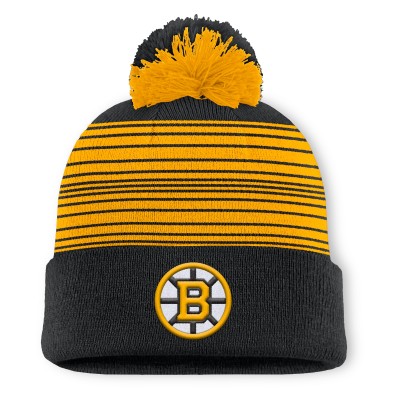 Boston Bruins Fanatics Black Fundamental Spirit Cuffed Pom Knit Hat