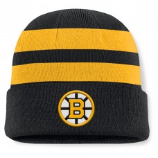 Boston Bruins Fanatics Black/Gold Fundamental Swipe Stripe Cuffed Knit Hat