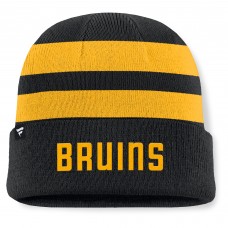 Boston Bruins Fanatics Black/Gold Fundamental Swipe Stripe Cuffed Knit Hat