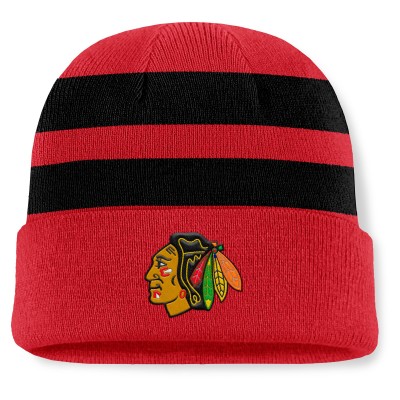 Шапка Chicago Blackhawks Fanatics Red/Black Fundamental Swipe Stripe Cuffed Knit