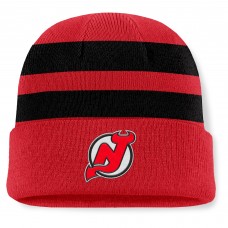 Шапка New Jersey Devils Fanatics Red/Black Fundamental Swipe Stripe Cuffed Knit Шапка New Jersey Devils Fanatics Red/Black Fundamental Swipe Stripe Cuffed Knit