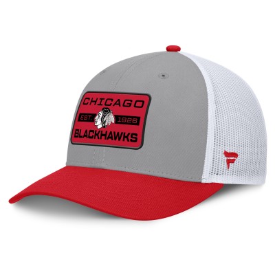Бейсболка Chicago Blackhawks Fanatics Gray/Red Fundamental Adapt Trucker