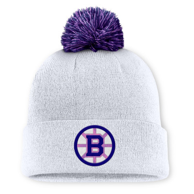 Шапка с помпоном Boston Bruins Fanatics White Authentic Pro Hockey Fights Cancer Cuffed