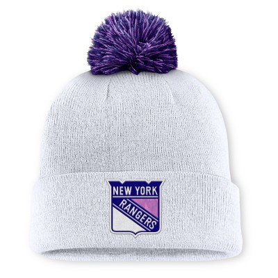 Шапка с помпоном New York Rangers Fanatics White Authentic Pro Hockey Fights Cancer