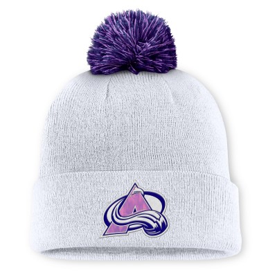 Шапка с помпоном Colorado Avalanche Fanatics White Authentic Pro Hockey Fights Cancer