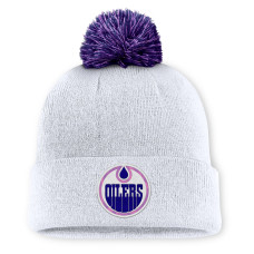 Шапка с помпоном Edmonton Oilers Fanatics White Authentic Pro Hockey Fights Cancer Cuffed