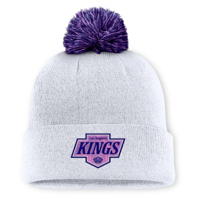 Шапка с помпоном Los Angeles Kings Fanatics White Authentic Pro Hockey Fights Cancer Cuffed