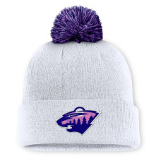 Шапка с помпоном Minnesota Wild Fanatics White Authentic Pro Hockey Fights Cancer Cuffed Шапка с помпоном Minnesota Wild Fanatics White Authentic Pro Hockey Fights Cancer Cuffed