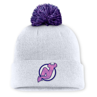Джерси New Devils Fanatics White Authentic Pro Hockey Fights Cancer Cuffed Knit Hat with Pom