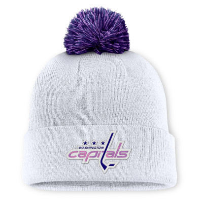 Шапка с помпоном Washington Capitals Fanatics White Authentic Pro Hockey Fights Cancer Cuffed