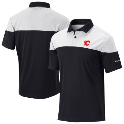 Calgary Flames Columbia Black/White Best Ball Omni-Wick Polo