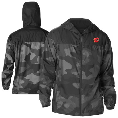 Calgary Flames Columbia Black Camo Flash Challenger Omni-Shade Full-Zip Hoodie Windbreaker