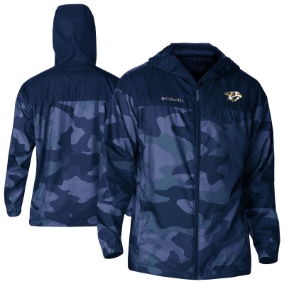 Nashville Predators Columbia Navy Camo Flash Challenger Omni-Shade Full-Zip Hoodie Windbreaker