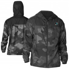 San Jose Sharks Columbia Black Camo Flash Challenger Omni-Shade Full-Zip Hoodie Windbreaker